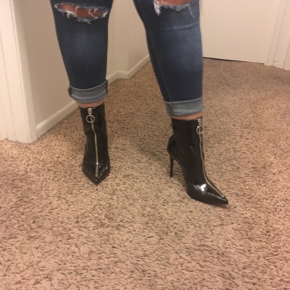 Schutz Kenia Black Patent Leather Booties - Picture 10 of 13